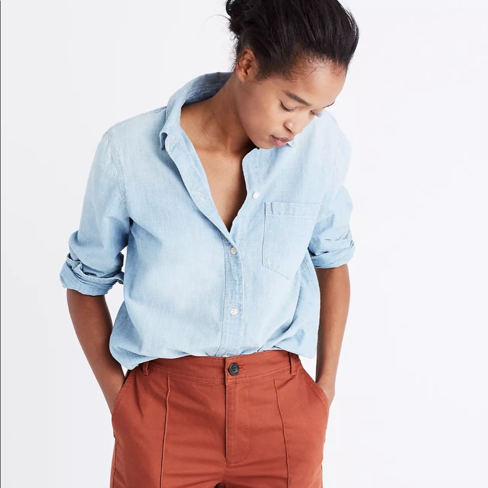 Madewell Blue Fitted 3/4 Sleeve Button Down Shirt - Picture 2 of 14